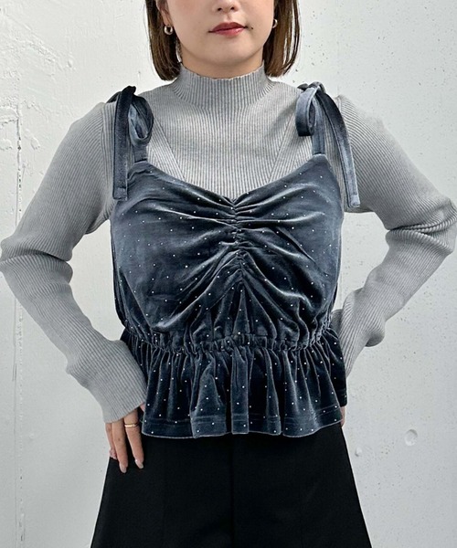 archives（アルシーヴ）の「ビジューベロアビスチェ×リブニットＳＥＴ（ニット/セーター・レディース・グレー/アイボリー/ブラック・MEDIUM）」の3枚目の写真