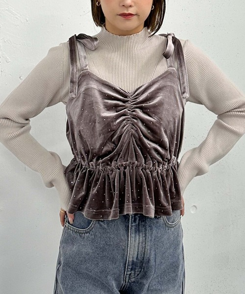 archives（アルシーヴ）の「ビジューベロアビスチェ×リブニットＳＥＴ（ニット/セーター・レディース・グレー/アイボリー/ブラック・MEDIUM）」の4枚目の写真