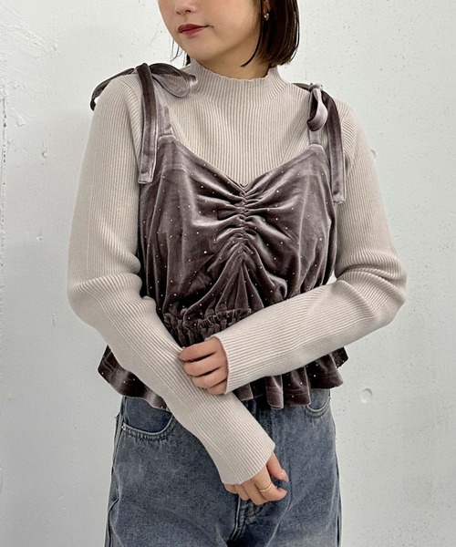 archives（アルシーヴ）の「ビジューベロアビスチェ×リブニットＳＥＴ（ニット/セーター・レディース・グレー/アイボリー/ブラック・MEDIUM）」の5枚目の写真