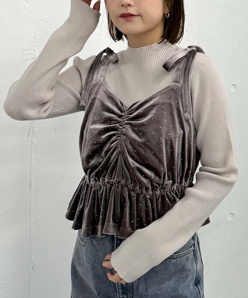 archives（アルシーヴ）の「ビジューベロアビスチェ×リブニットＳＥＴ（ニット/セーター・レディース・グレー/アイボリー/ブラック・MEDIUM）」の6枚目の写真