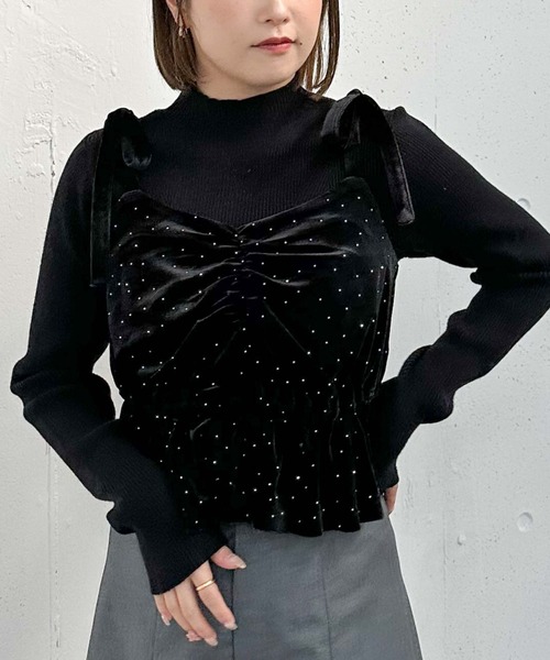 archives（アルシーヴ）の「ビジューベロアビスチェ×リブニットSET