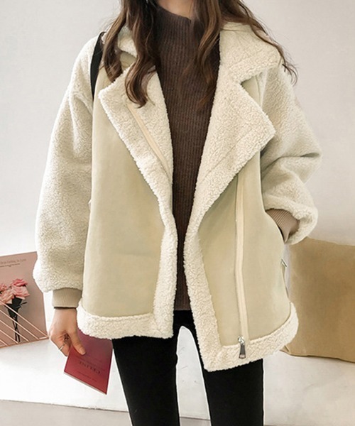 Miniministore(ミニミニストア)の「ボアジャケット レディース 冬アウター(ブルゾン・レディース・ライトベージュ/キャメル・FREE)」の1枚目の写真