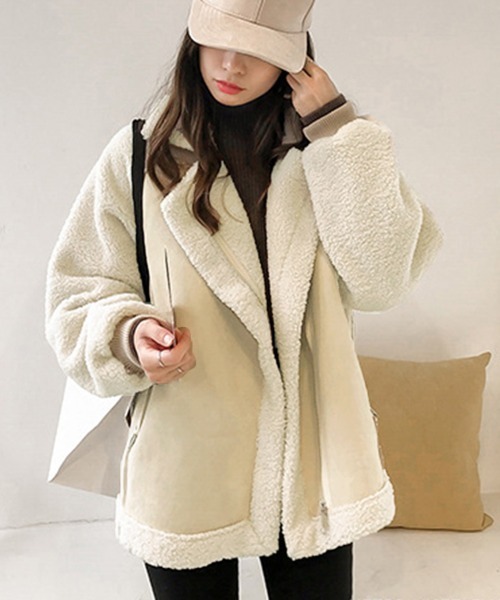 Miniministore(ミニミニストア)の「ボアジャケット レディース 冬アウター(ブルゾン・レディース・ライトベージュ/キャメル・FREE)」の4枚目の写真