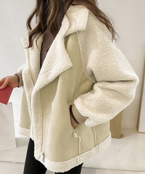 Miniministore(ミニミニストア)の「ボアジャケット レディース 冬アウター(ブルゾン・レディース・ライトベージュ/キャメル・FREE)」の5枚目の写真