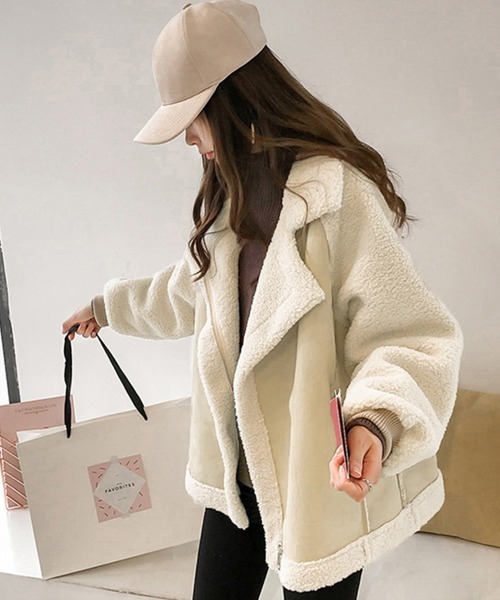 Miniministore(ミニミニストア)の「ボアジャケット レディース 冬アウター(ブルゾン・レディース・ライトベージュ/キャメル・FREE)」の6枚目の写真