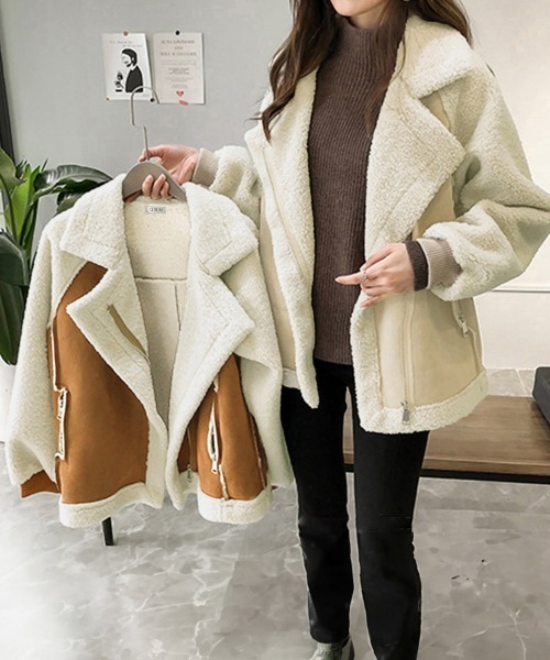 Miniministore(ミニミニストア)の「ボアジャケット レディース 冬アウター(ブルゾン・レディース・ライトベージュ/キャメル・FREE)」の9枚目の写真