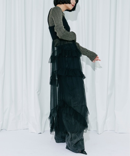 Ezick（エジック）の「docking knit チュールフリルワンピース（ワンピース・レディース・ブラック/アイボリー/ブルー・FREE）」の8枚目の写真