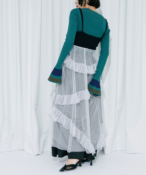 Ezick（エジック）の「docking knit チュールフリルワンピース（ワンピース・レディース・ブラック/アイボリー/ブルー・FREE）」の12枚目の写真