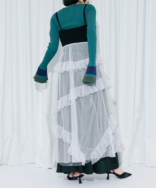 Ezick（エジック）の「docking knit チュールフリルワンピース（ワンピース・レディース・ブラック/アイボリー/ブルー・FREE）」の13枚目の写真