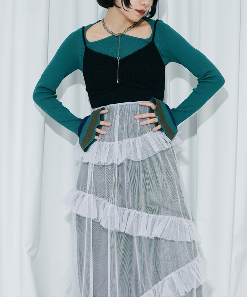 Ezick（エジック）の「docking knit チュールフリルワンピース（ワンピース・レディース・ブラック/アイボリー/ブルー・FREE）」の16枚目の写真