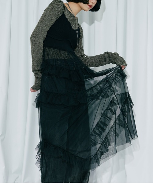 docking knit チュールフリルワンピース（ワンピース）｜Ezick