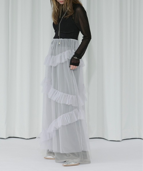 Ezick（エジック）の「docking knit チュールフリルワンピース（ワンピース・レディース・ブラック/アイボリー/ブルー・FREE）」の20枚目の写真