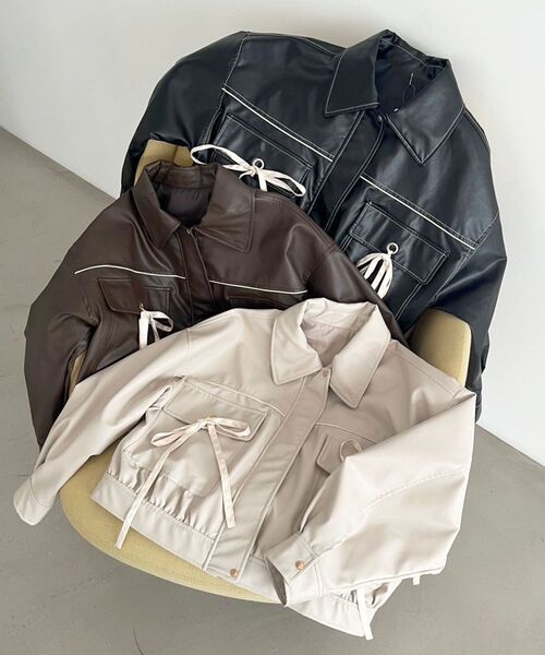 MAJESTIC LEGON（マジェスティックレゴン）の「2wayリボンバイカラーブルゾン（ブルゾン・レディース・ブラウン/ブラック/アイボリー・MEDIUM/X-SMALL/SMALL）」の2枚目の写真