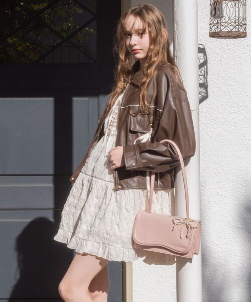 MAJESTIC LEGON（マジェスティックレゴン）の「2wayリボンバイカラーブルゾン（ブルゾン・レディース・ブラウン/ブラック/アイボリー・MEDIUM/X-SMALL/SMALL）」の6枚目の写真