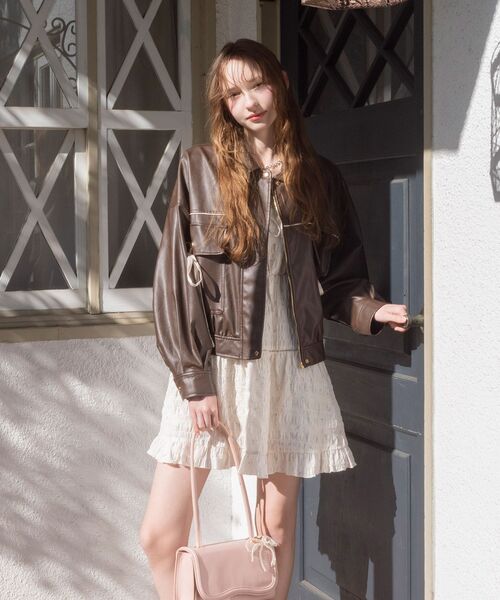 MAJESTIC LEGON（マジェスティックレゴン）の「2wayリボンバイカラーブルゾン（ブルゾン・レディース・ブラウン/ブラック/アイボリー・MEDIUM/X-SMALL/SMALL）」の7枚目の写真