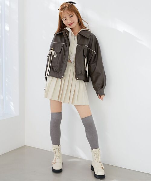 MAJESTIC LEGON（マジェスティックレゴン）の「2wayリボンバイカラーブルゾン（ブルゾン・レディース・ブラウン/ブラック/アイボリー・MEDIUM/X-SMALL/SMALL）」の12枚目の写真