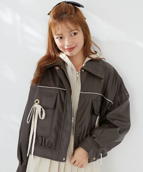 MAJESTIC LEGON（マジェスティックレゴン）の「2wayリボンバイカラーブルゾン（ブルゾン・レディース・ブラウン/ブラック/アイボリー・MEDIUM/X-SMALL/SMALL）」の15枚目の写真