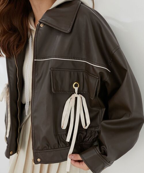 MAJESTIC LEGON（マジェスティックレゴン）の「2wayリボンバイカラーブルゾン（ブルゾン・レディース・ブラウン/ブラック/アイボリー・MEDIUM/X-SMALL/SMALL）」の17枚目の写真