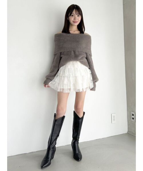 dazzlin（ダズリン）の「シャギーオフショルニットプルオーバー（ニット/セーター・レディース・レッド/ピンク/ブラウン/パープル/オフホワイト・FREE）」の22枚目の写真