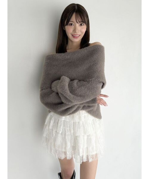 dazzlin（ダズリン）の「シャギーオフショルニットプルオーバー（ニット/セーター・レディース・レッド/ピンク/ブラウン/パープル/オフホワイト・FREE）」の21枚目の写真