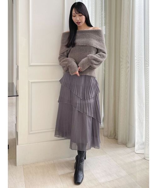 dazzlin（ダズリン）の「シャギーオフショルニットプルオーバー（ニット/セーター・レディース・レッド/ピンク/ブラウン/パープル/オフホワイト・FREE）」の16枚目の写真