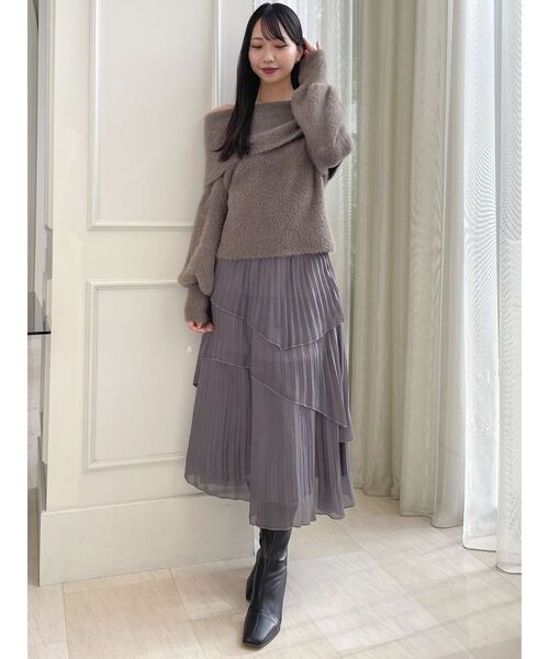 dazzlin（ダズリン）の「シャギーオフショルニットプルオーバー（ニット/セーター・レディース・レッド/ピンク/ブラウン/パープル/オフホワイト・FREE）」の15枚目の写真