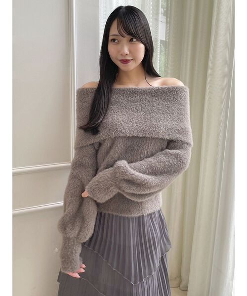 dazzlin（ダズリン）の「シャギーオフショルニットプルオーバー（ニット/セーター・レディース・レッド/ピンク/ブラウン/パープル/オフホワイト・FREE）」の14枚目の写真