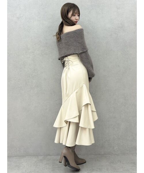 dazzlin（ダズリン）の「シャギーオフショルニットプルオーバー（ニット/セーター・レディース・レッド/ピンク/ブラウン/パープル/オフホワイト・FREE）」の12枚目の写真