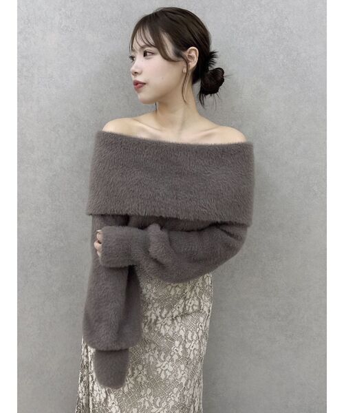 dazzlin（ダズリン）の「シャギーオフショルニットプルオーバー（ニット/セーター・レディース・レッド/ピンク/ブラウン/パープル/オフホワイト・FREE）」の10枚目の写真