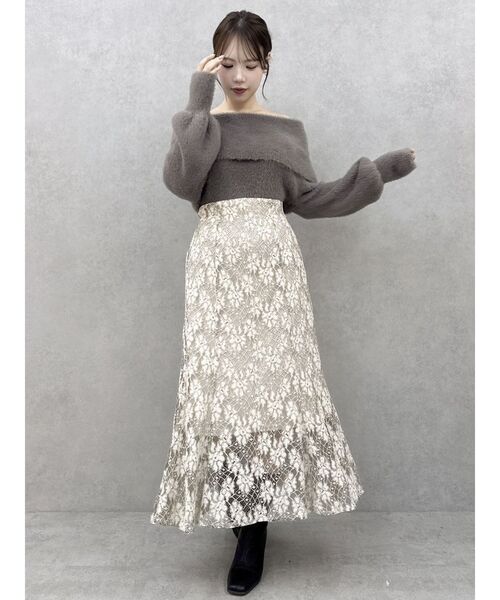 dazzlin（ダズリン）の「シャギーオフショルニットプルオーバー（ニット/セーター・レディース・レッド/ピンク/ブラウン/パープル/オフホワイト・FREE）」の8枚目の写真