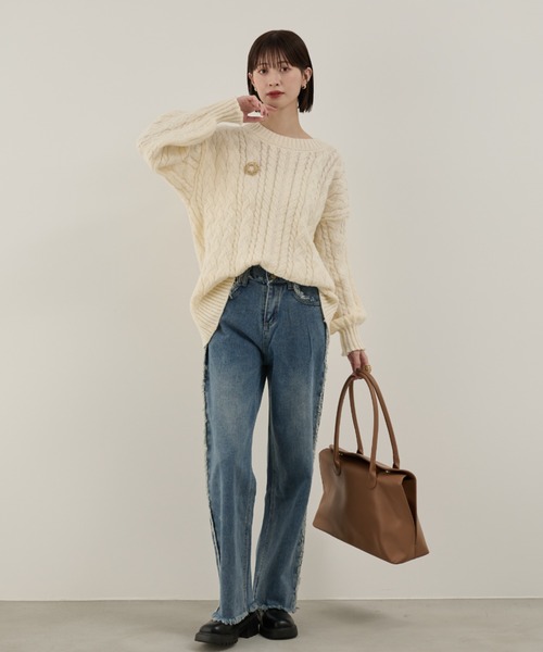 Shelly island(シェリーアイランド)の「フリンジストレートデニム(デニムパンツ・レディース・ブルー/ライトブルー・L/M)」の19枚目の写真
