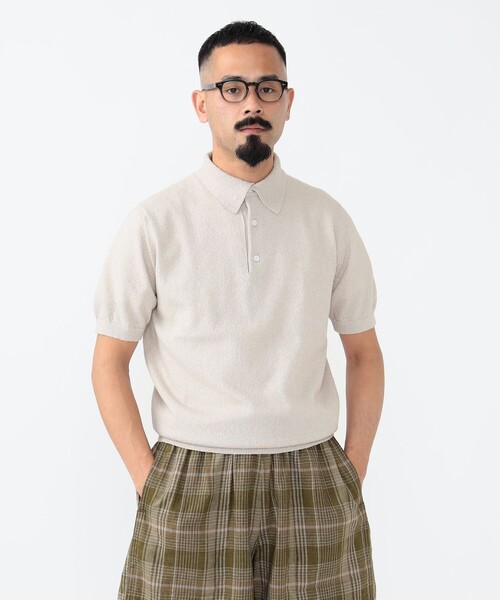 BEAMS PLUS（ビームスプラス）の「ブークレ ニット ポロシャツ（ポロシャツ・メンズ・オレンジ/ベージュ/サックスブルー/オリーブ・M/XL/L/S）」の21枚目の写真
