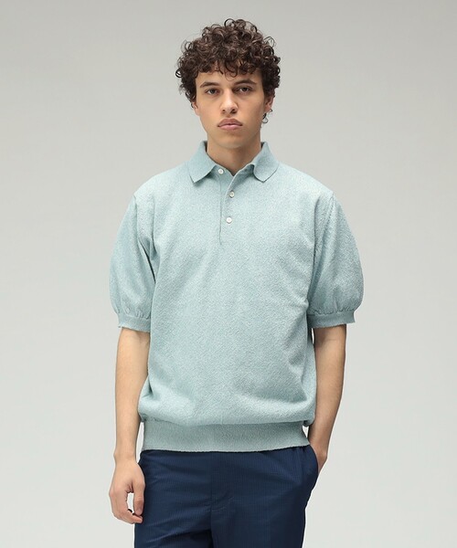 BEAMS PLUS（ビームスプラス）の「ブークレ ニット ポロシャツ（ポロシャツ・メンズ・オレンジ/ベージュ/サックスブルー/オリーブ・M/XL/L/S）」の3枚目の写真