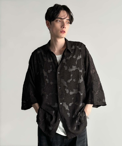 Classical Origin(クラシカルオリジン)の「【Classical Origin】「抜け感の抜け技。」フラワー柄シアージャカードドルマンシャツ/Sheer Jacquard Dolman Sleeve Shirt(シャツ/ブラウス・メンズ・アイボリー/ブラック・ONE SIZE)」の20枚目の写真
