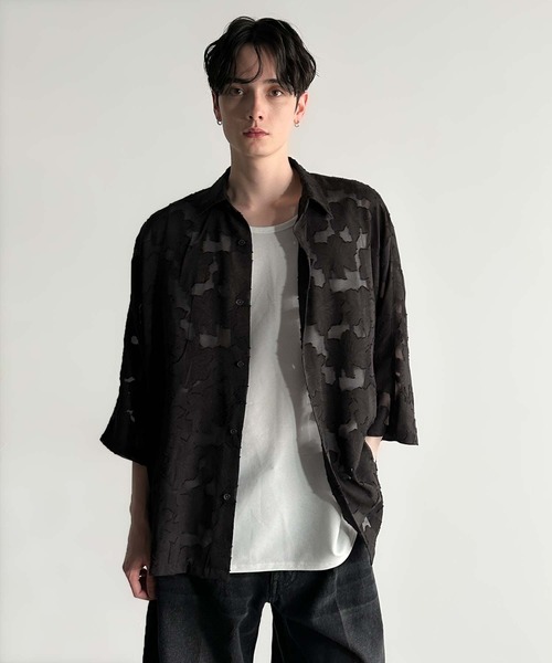 Classical Origin(クラシカルオリジン)の「【Classical Origin】「抜け感の抜け技。」フラワー柄シアージャカードドルマンシャツ/Sheer Jacquard Dolman Sleeve Shirt(シャツ/ブラウス・メンズ・アイボリー/ブラック・ONE SIZE)」の21枚目の写真