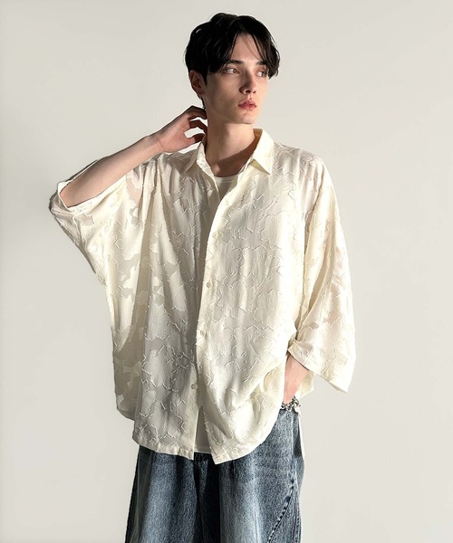 Classical Origin(クラシカルオリジン)の「【Classical Origin】「抜け感の抜け技。」フラワー柄シアージャカードドルマンシャツ/Sheer Jacquard Dolman Sleeve Shirt(シャツ/ブラウス・メンズ・アイボリー/ブラック・ONE SIZE)」の10枚目の写真