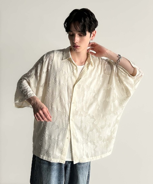 Classical Origin(クラシカルオリジン)の「【Classical Origin】「抜け感の抜け技。」フラワー柄シアージャカードドルマンシャツ/Sheer Jacquard Dolman Sleeve Shirt(シャツ/ブラウス・メンズ・アイボリー/ブラック・ONE SIZE)」の11枚目の写真