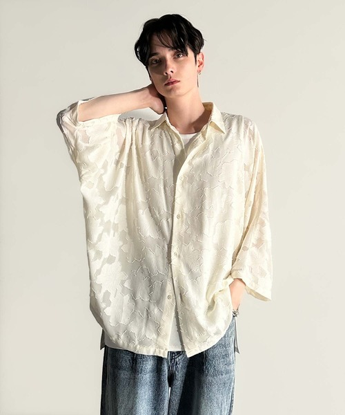 Classical Origin(クラシカルオリジン)の「【Classical Origin】「抜け感の抜け技。」フラワー柄シアージャカードドルマンシャツ/Sheer Jacquard Dolman Sleeve Shirt(シャツ/ブラウス・メンズ・アイボリー/ブラック・ONE SIZE)」の13枚目の写真