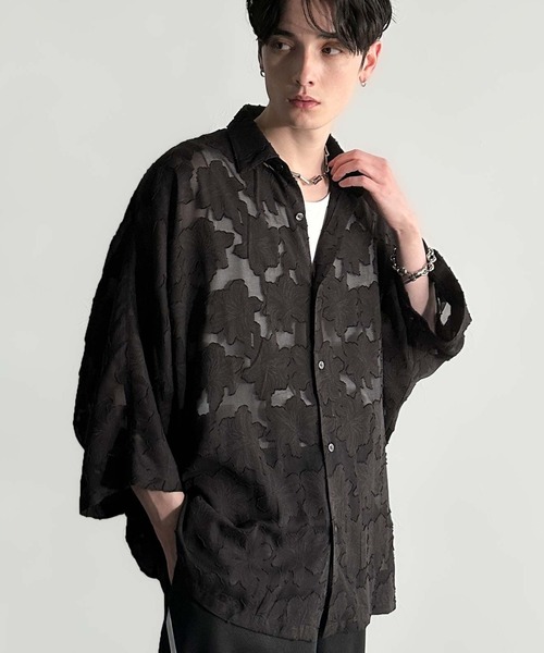 Classical Origin(クラシカルオリジン)の「【Classical Origin】「抜け感の抜け技。」フラワー柄シアージャカードドルマンシャツ/Sheer Jacquard Dolman Sleeve Shirt(シャツ/ブラウス・メンズ・アイボリー/ブラック・ONE SIZE)」の4枚目の写真
