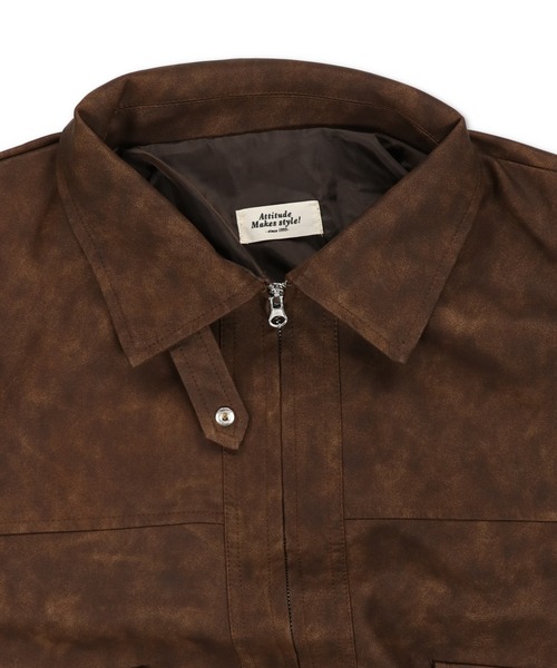 SPINNS（スピンズ）の「ヴィンテージライク合皮A-2ジャケット（ブルゾン・レディース・ブラック/ブラウン系その他・ONESIZE）」の6枚目の写真