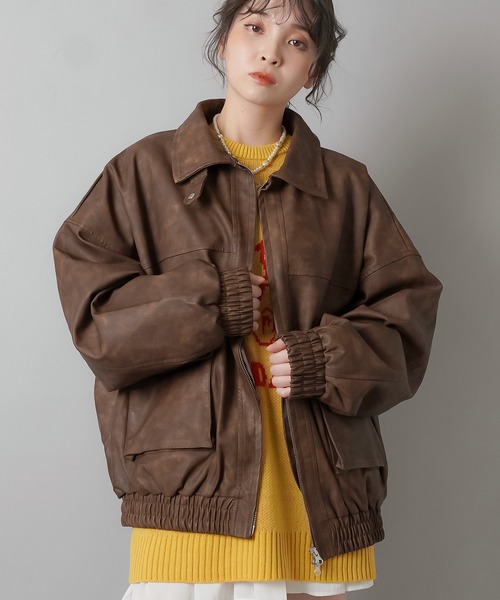 SPINNS（スピンズ）の「ヴィンテージライク合皮A-2ジャケット（ブルゾン・レディース・ブラック/ブラウン系その他・ONESIZE）」の21枚目の写真