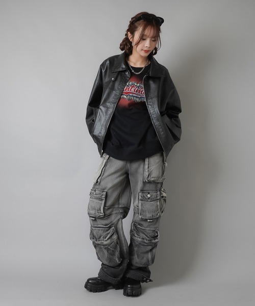 SPINNS（スピンズ）の「ヴィンテージライク合皮A-2ジャケット（ブルゾン・レディース・ブラック/ブラウン系その他・ONESIZE）」の19枚目の写真