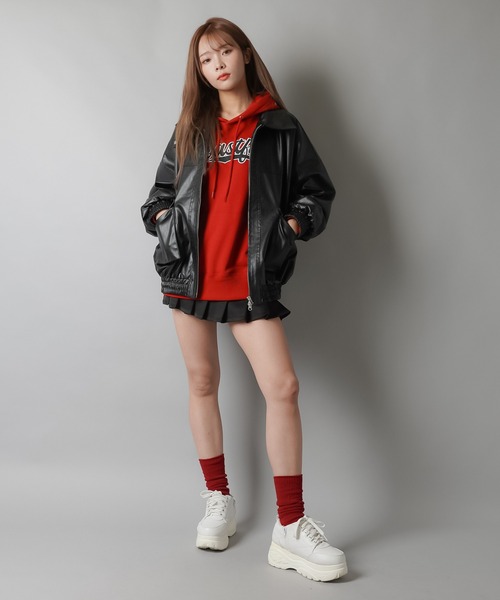 SPINNS（スピンズ）の「ヴィンテージライク合皮A-2ジャケット（ブルゾン・レディース・ブラック/ブラウン系その他・ONESIZE）」の18枚目の写真