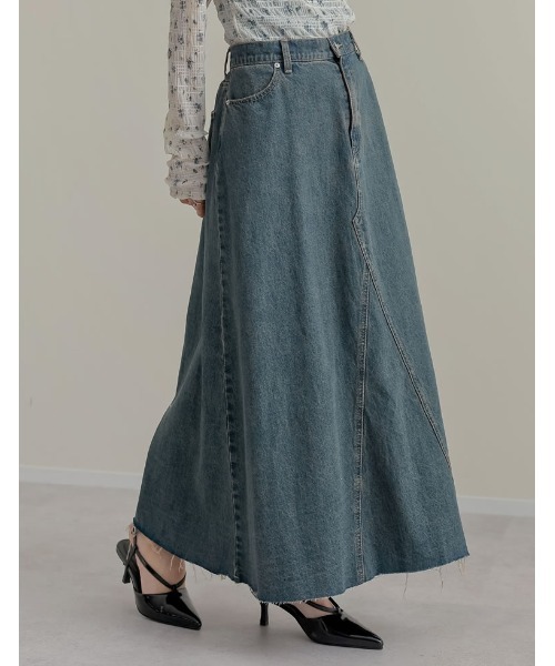 Re:EDIT（リエディ）の「[2025SS COLLECTION][低身長/高身長サイズ有]コットンデニムAライン切り替えスカート（デニムスカート・レディース・グレー/ブルー/ブルー系その他・SHORT/MEDIUM/TALL/LARGE）」の3枚目の写真