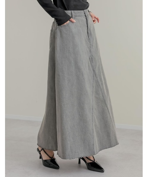 Re:EDIT（リエディ）の「[2025SS COLLECTION][低身長/高身長サイズ有]コットンデニムAライン切り替えスカート（デニムスカート・レディース・グレー/ブルー/ブルー系その他・SHORT/MEDIUM/TALL/LARGE）」の12枚目の写真