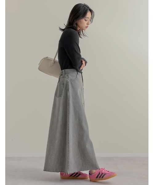 Re:EDIT（リエディ）の「[2025SS COLLECTION][低身長/高身長サイズ有]コットンデニムAライン切り替えスカート（デニムスカート・レディース・グレー/ブルー/ブルー系その他・SHORT/MEDIUM/TALL/LARGE）」の11枚目の写真