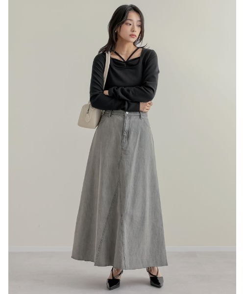 Re:EDIT（リエディ）の「[2025SS COLLECTION][低身長/高身長サイズ有]コットンデニムAライン切り替えスカート（デニムスカート・レディース・グレー/ブルー/ブルー系その他・SHORT/MEDIUM/TALL/LARGE）」の15枚目の写真