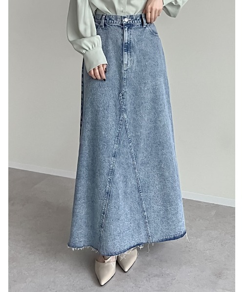 Re:EDIT（リエディ）の「[2025SS COLLECTION][低身長/高身長サイズ有]コットンデニムAライン切り替えスカート（デニムスカート・レディース・グレー/ブルー/ブルー系その他・SHORT/MEDIUM/TALL/LARGE）」の18枚目の写真