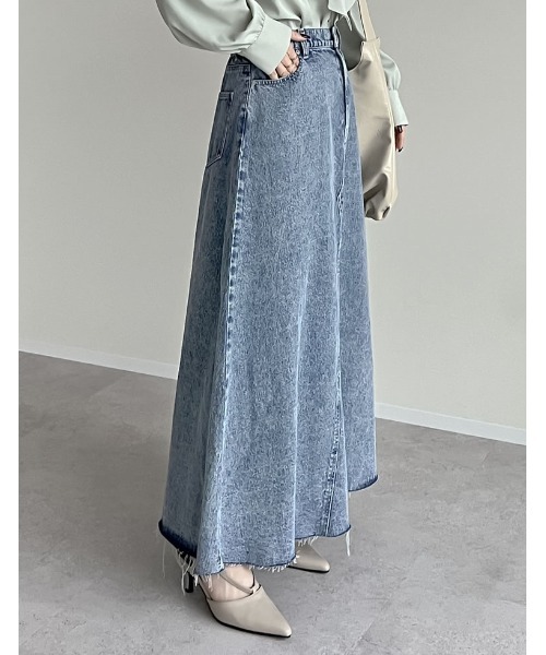 Re:EDIT（リエディ）の「[2025SS COLLECTION][低身長/高身長サイズ有]コットンデニムAライン切り替えスカート（デニムスカート・レディース・グレー/ブルー/ブルー系その他・SHORT/MEDIUM/TALL/LARGE）」の16枚目の写真