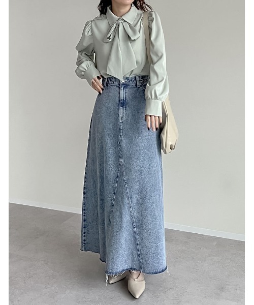 Re:EDIT（リエディ）の「[2025SS COLLECTION][低身長/高身長サイズ有]コットンデニムAライン切り替えスカート（デニムスカート・レディース・グレー/ブルー/ブルー系その他・SHORT/MEDIUM/TALL/LARGE）」の19枚目の写真